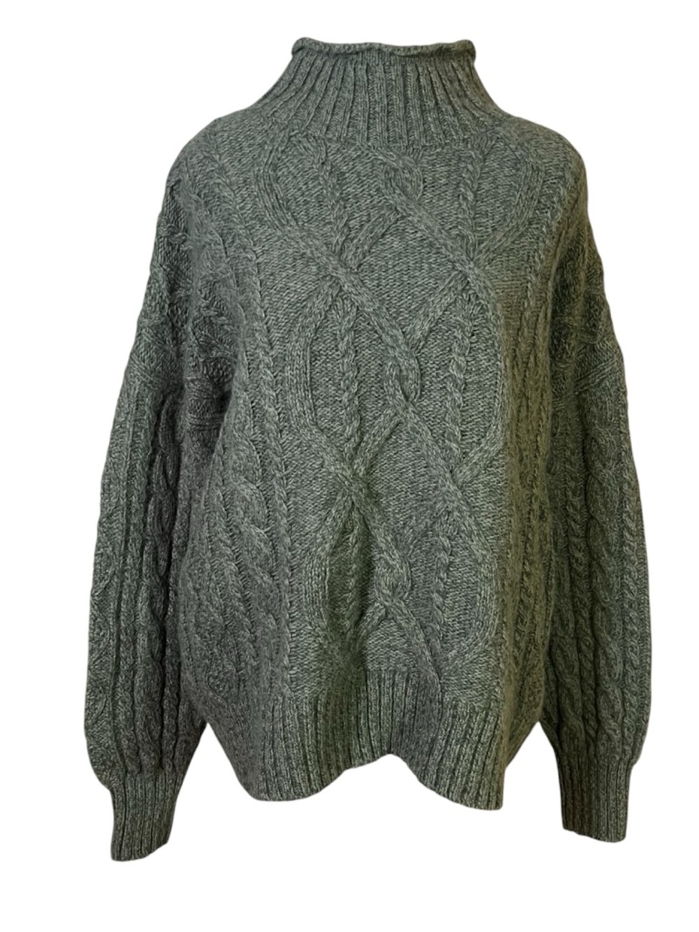LL Bean 1912 Heritage Wool Alpaca Mock Neck Sweater Womens Sz L Fisherman Green